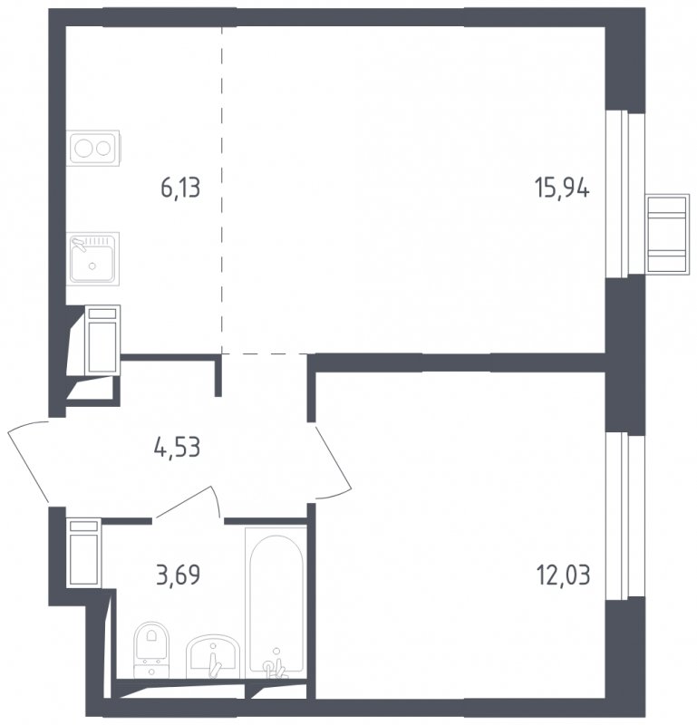 2-комнатная квартира с полной отделкой, 42.32 м2, 16 этаж, сдача 2 квартал 2023 г., ЖК Пригород Лесное, корпус 2.2 - объявление 1633728 - фото №1