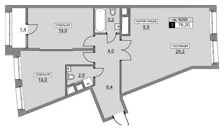 3-комнатная квартира (евро) без отделки, 76.2 м2, 16 этаж, сдача 4 квартал 2022 г., ЖК Румянцево-Парк, корпус 3 - объявление 1187603 - фото №1