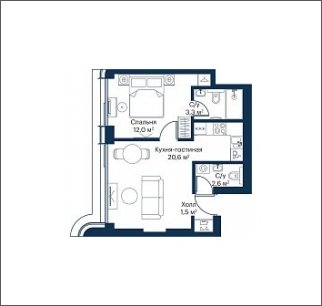 1-комнатная квартира с частичной отделкой, 40 м2, 12 этаж, сдача 4 квартал 2023 г., ЖК City Bay, корпус Atlantic Ocean 1 - объявление 1934711 - фото №1