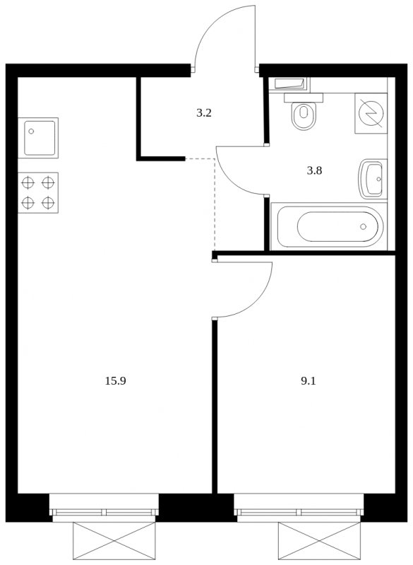 1-комнатная квартира с полной отделкой, 32 м2, 15 этаж, сдача 4 квартал 2023 г., ЖК Измайловский лес, корпус 6.2 - объявление 1859308 - фото №1