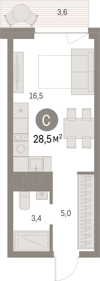 Студия с частичной отделкой, 28.45 м2, 11 этаж, сдача 1 квартал 2025 г., ЖК Первый квартал, корпус Дом 5 - объявление 2281542 - фото №1