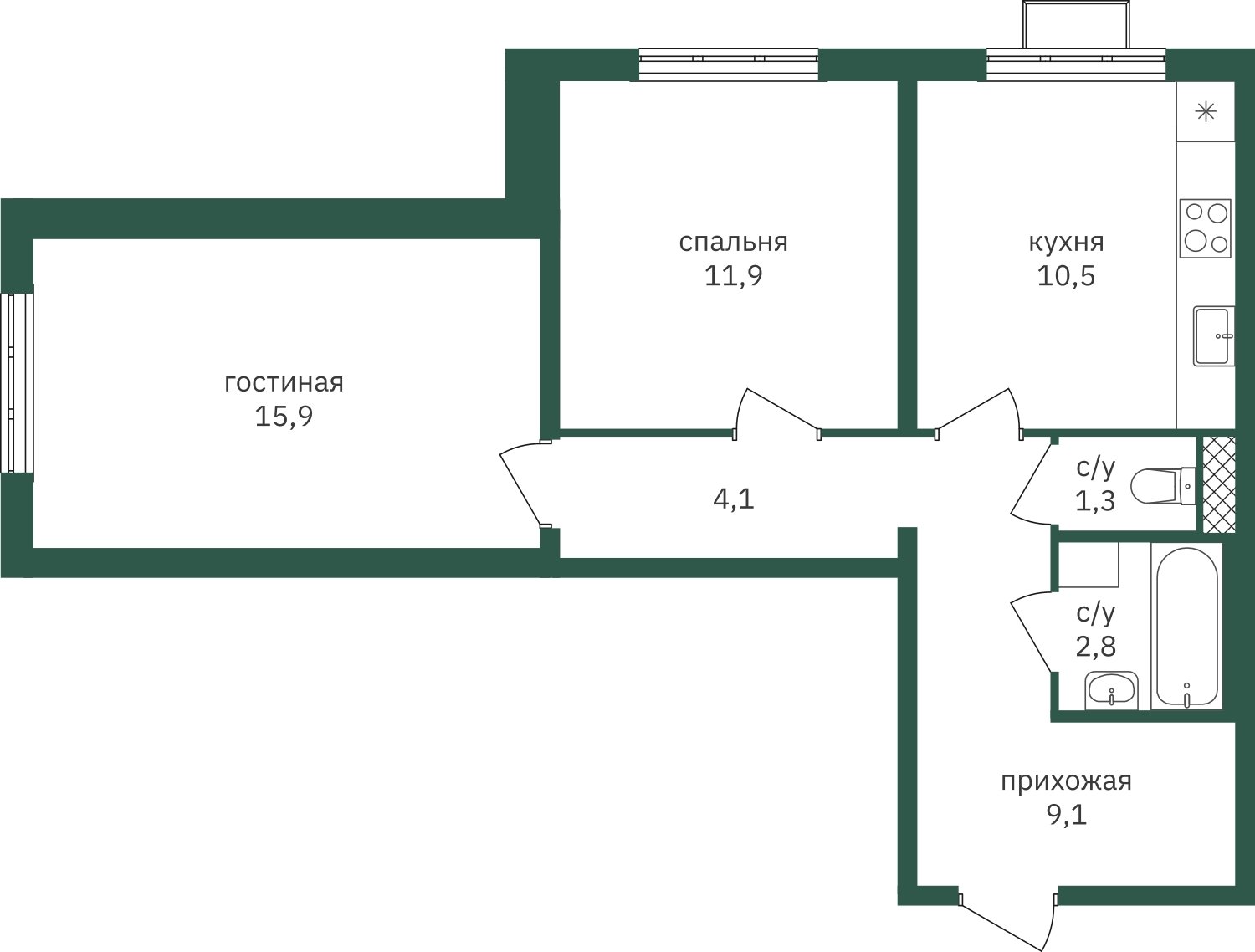 2-комнатная квартира с частичной отделкой, 55.6 м2, 21 этаж, дом сдан, ЖК Зеленая Вертикаль, корпус 4 - объявление 2343511 - фото №1