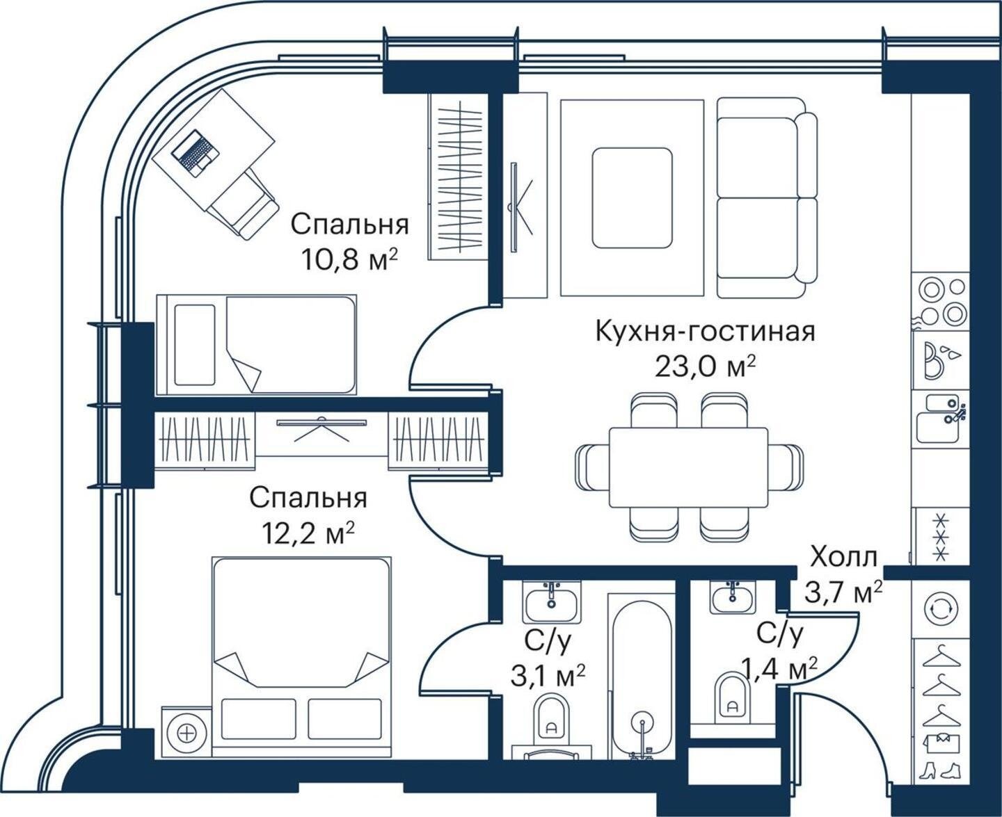 2-комнатная квартира с частичной отделкой, 54.2 м2, 31 этаж, дом сдан, ЖК City Bay, корпус Atlantic Ocean 1 - объявление 2250006 - фото №1
