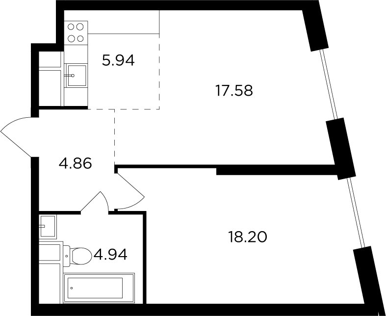 2-комнатная квартира без отделки, 51.52 м2, 30 этаж, дом сдан, ЖК КутузовGRAD 2, корпус 6 - объявление 2317464 - фото №1