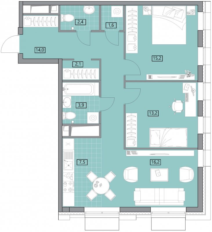 3-комнатная квартира без отделки, 76.9 м2, 20 этаж, дом сдан, ЖК Вестердам, корпус 3 - объявление 1862101 - фото №1