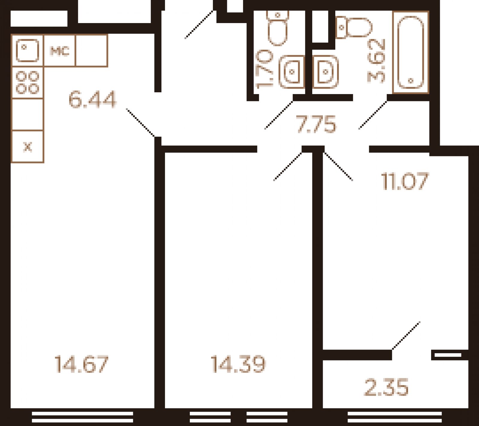 3-комнатная квартира без отделки, 61 м2, 7 этаж, дом сдан, ЖК Миниполис Рафинад, корпус 8 - объявление 2033251 - фото №1