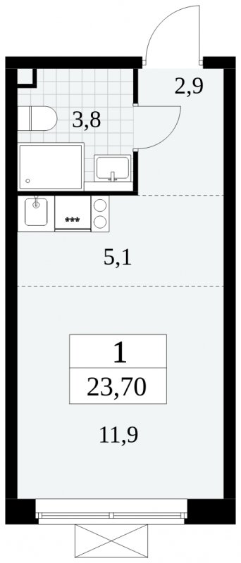 Студия без отделки, 23.7 м2, 2 этаж, сдача 3 квартал 2024 г., ЖК Прокшино, корпус 8.4 - объявление 1683999 - фото №1