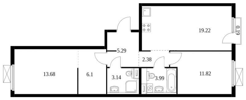 2-комнатная квартира с полной отделкой, 65.81 м2, 13 этаж, сдача 2 квартал 2024 г., ЖК Матвеевский Парк, корпус 1.4 - объявление 1609858 - фото №1