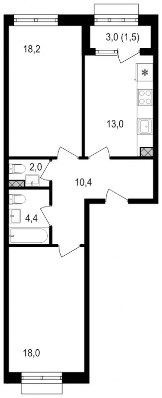 2-комнатная квартира без отделки, 67.5 м2, 13 этаж, сдача 3 квартал 2024 г., ЖК Михалковский, корпус 3 - объявление 1771516 - фото №1