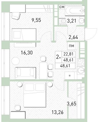3-комнатная квартира (евро) с полной отделкой, 48 м2, 4 этаж, сдача 2 квартал 2023 г., ЖК Столичный, корпус 24 - объявление 2155051 - фото №1