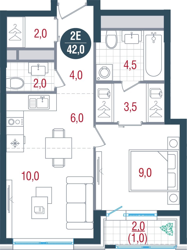 2-комнатная квартира без отделки, 42 м2, 25 этаж, дом сдан, ЖК РУСИЧ Новые Котельники, корпус 4 - объявление 2433422 - фото №1