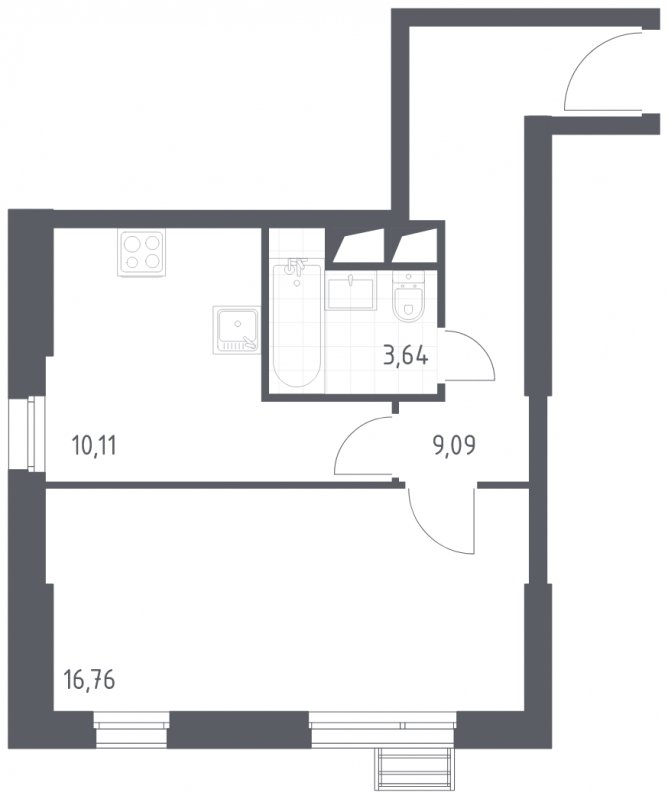 1-комнатные апартаменты с полной отделкой, 39.6 м2, 4 этаж, сдача 4 квартал 2023 г., ЖК Квартал Спутник, корпус 15 - объявление 1602024 - фото №1