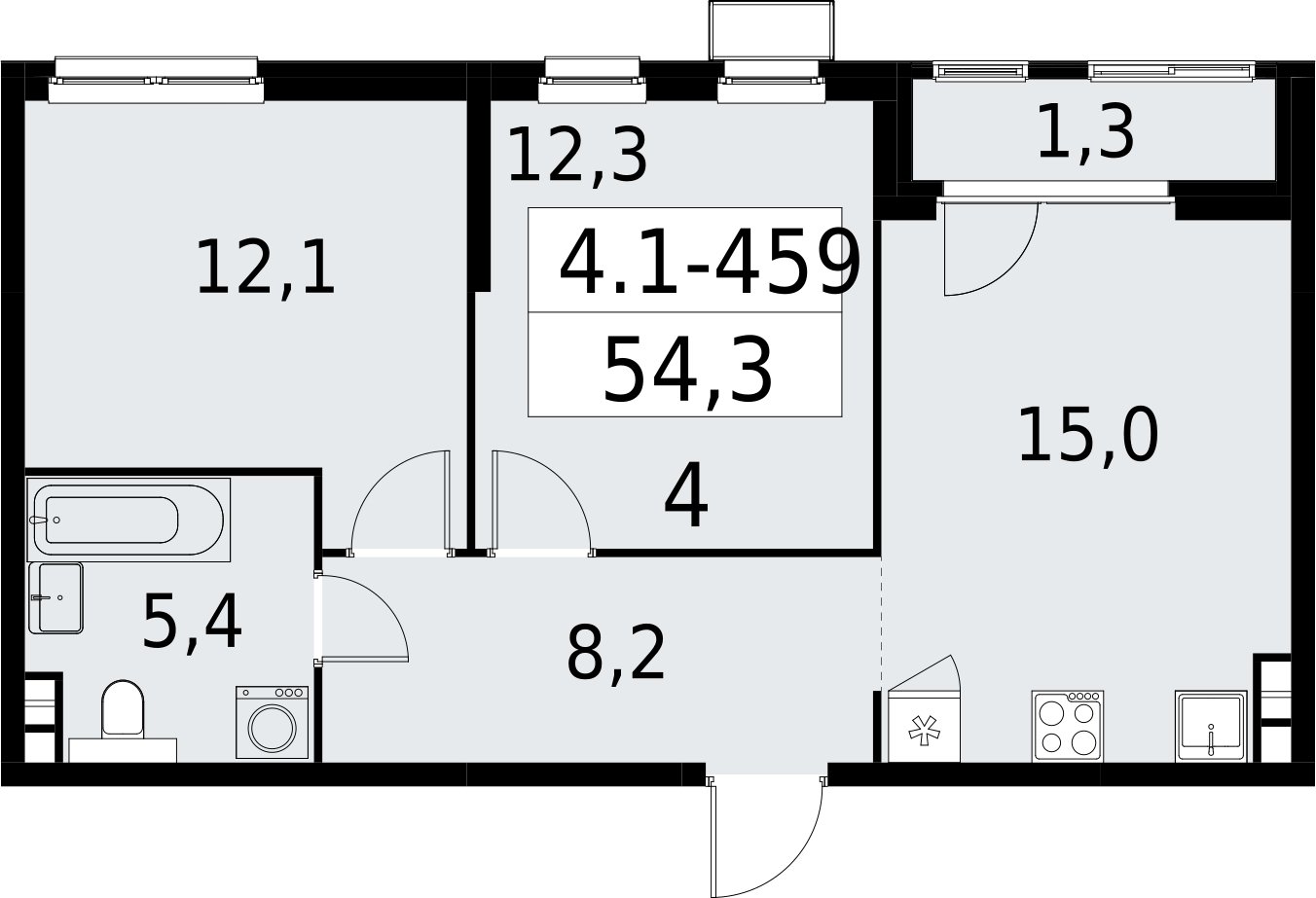 2-комнатная квартира с полной отделкой, 54.3 м2, 9 этаж, сдача 2 квартал 2027 г., ЖК Южные сады, корпус 4.1.2 - объявление 2392964 - фото №1