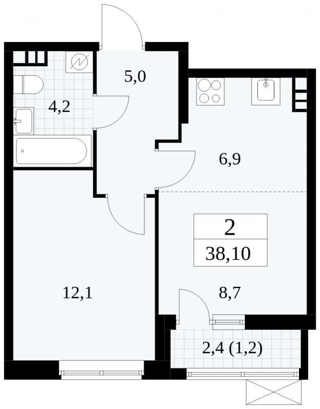 2-комнатная квартира (евро) без отделки, 38.1 м2, 8 этаж, сдача 1 квартал 2025 г., ЖК Прокшино, корпус 5.2.3 - объявление 1751472 - фото №1