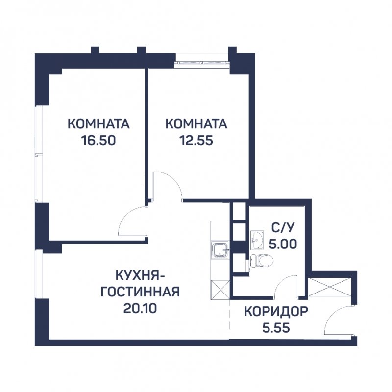 2-комнатная квартира с частичной отделкой, 59.7 м2, 2 этаж, дом сдан, ЖК Любовь и Голуби, корпус 1 - объявление 1811351 - фото №1