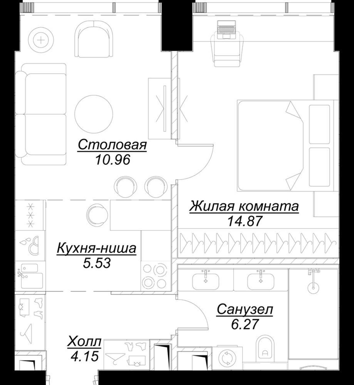 1-комнатная квартира с частичной отделкой, 42.12 м2, 3 этаж, сдача 4 квартал 2024 г., ЖК MOD, корпус Dreiser - объявление 2212419 - фото №1