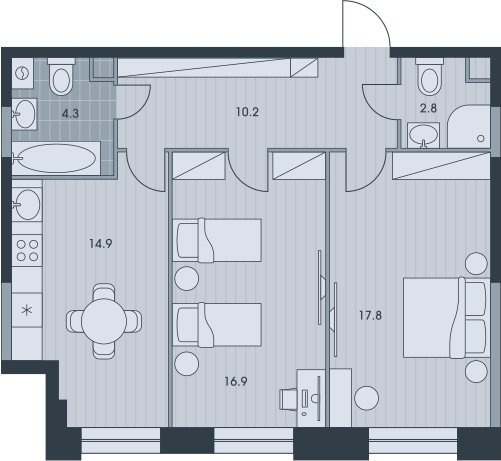 2-комнатная квартира без отделки, 67 м2, 32 этаж, дом сдан, ЖК EVER, корпус 1 - объявление 2410671 - фото №1