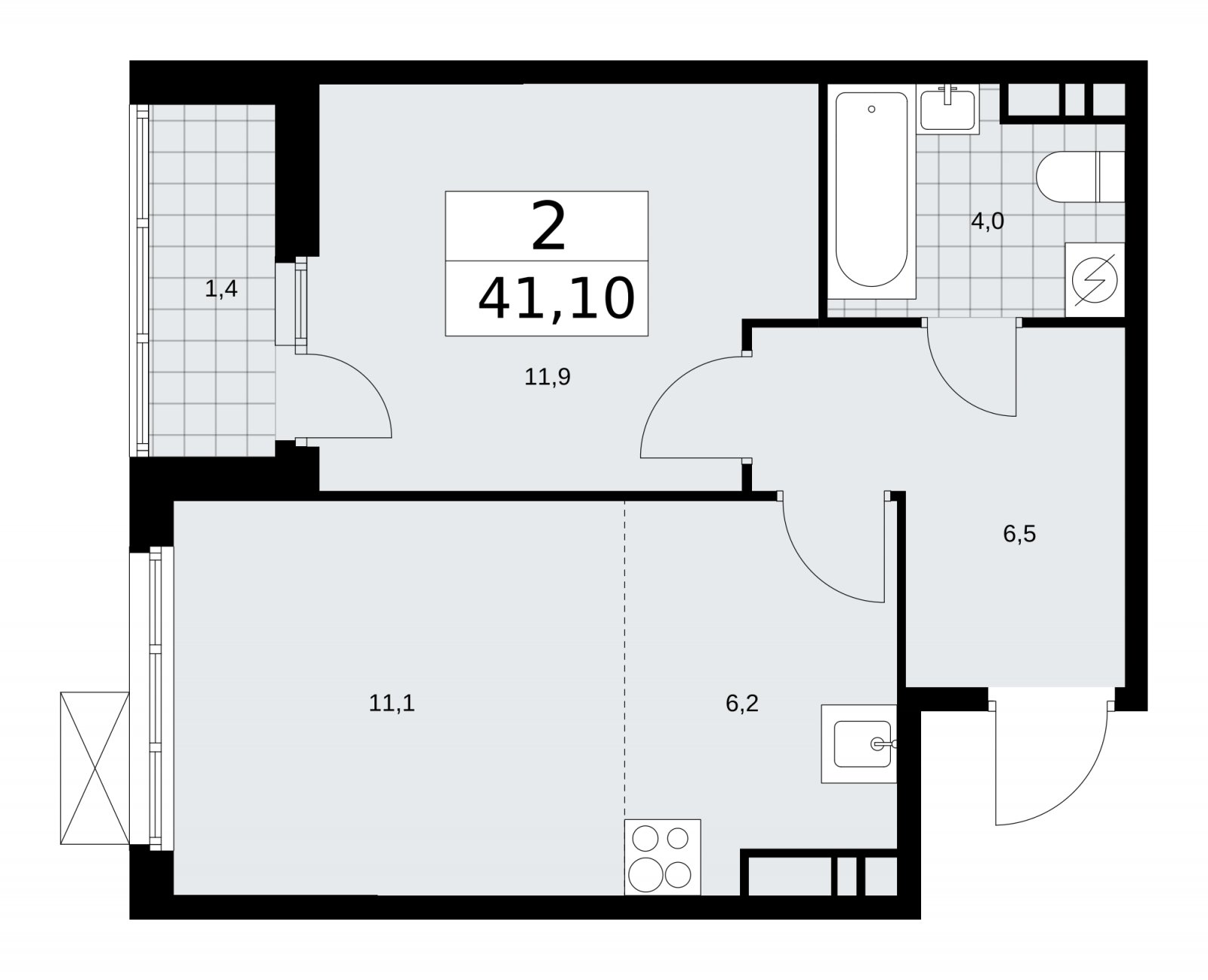 2-комнатная квартира (евро) без отделки, 41.1 м2, 9 этаж, сдача 3 квартал 2025 г., ЖК Бунинские кварталы, корпус 3.2 - объявление 2151880 - фото №1