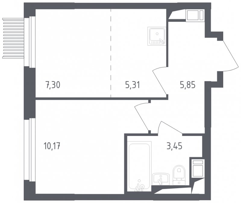 2-комнатная квартира с полной отделкой, 32.08 м2, 15 этаж, сдача 2 квартал 2023 г., ЖК Мытищи Парк, корпус 1 - объявление 1479067 - фото №1