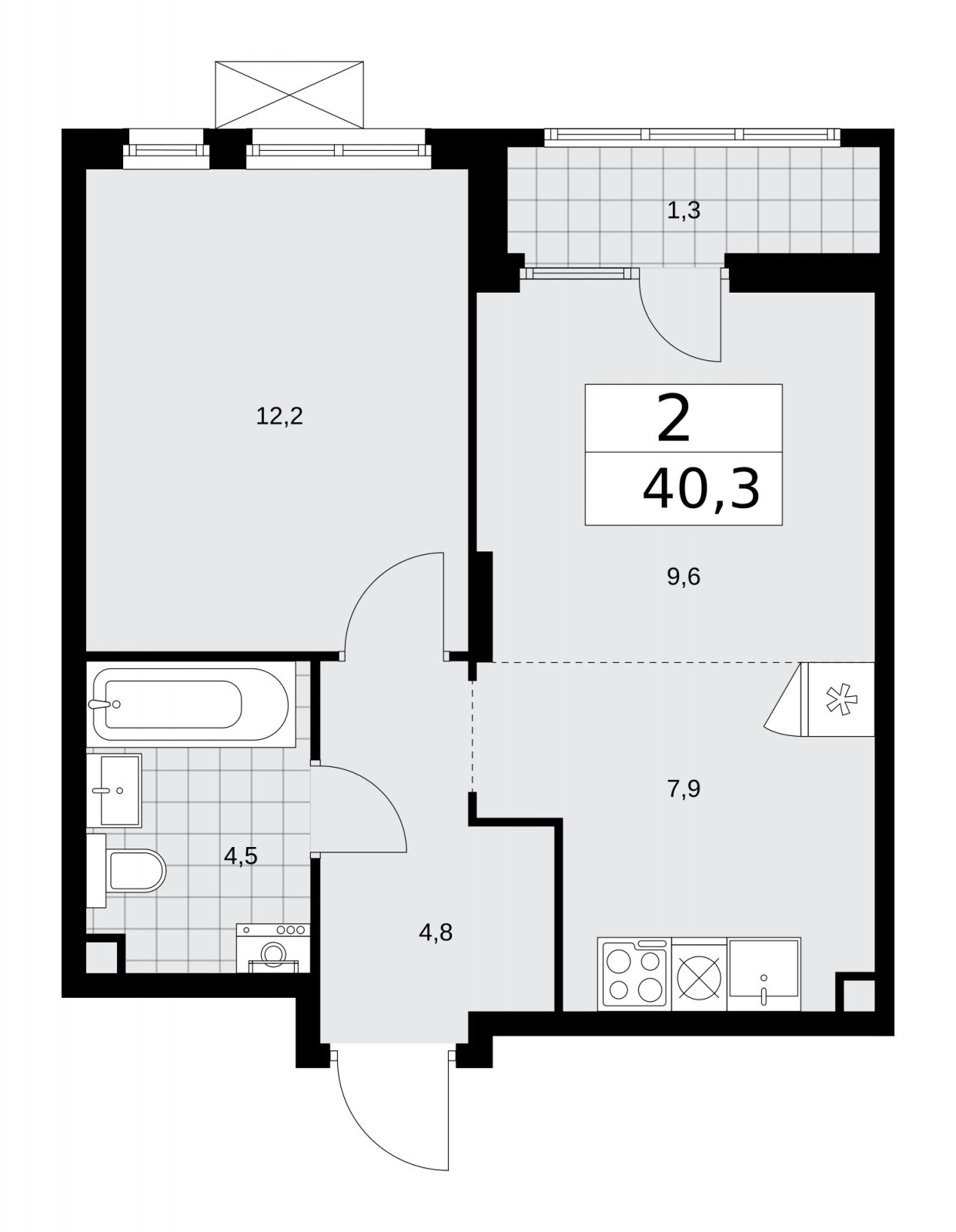2-комнатная квартира (евро) без отделки, 40.3 м2, 2 этаж, сдача 1 квартал 2026 г., ЖК Деснаречье, корпус 4.2 - объявление 2263686 - фото №1
