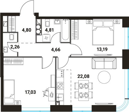 3-комнатная квартира без отделки, 68.83 м2, 14 этаж, сдача 1 квартал 2024 г., ЖК Инноватор, корпус Б - объявление 2260471 - фото №1