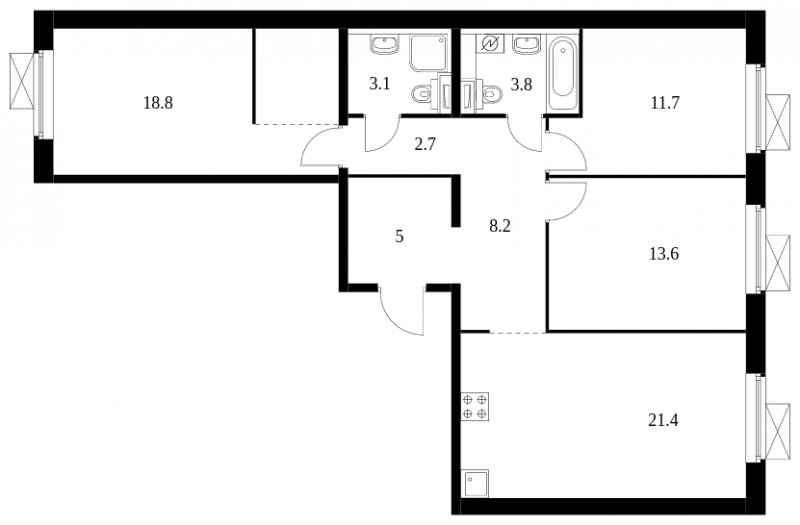 3-комнатная квартира с полной отделкой, 88.3 м2, 15 этаж, сдача 3 квартал 2024 г., ЖК Люблинский парк, корпус 15 - объявление 1688286 - фото №1