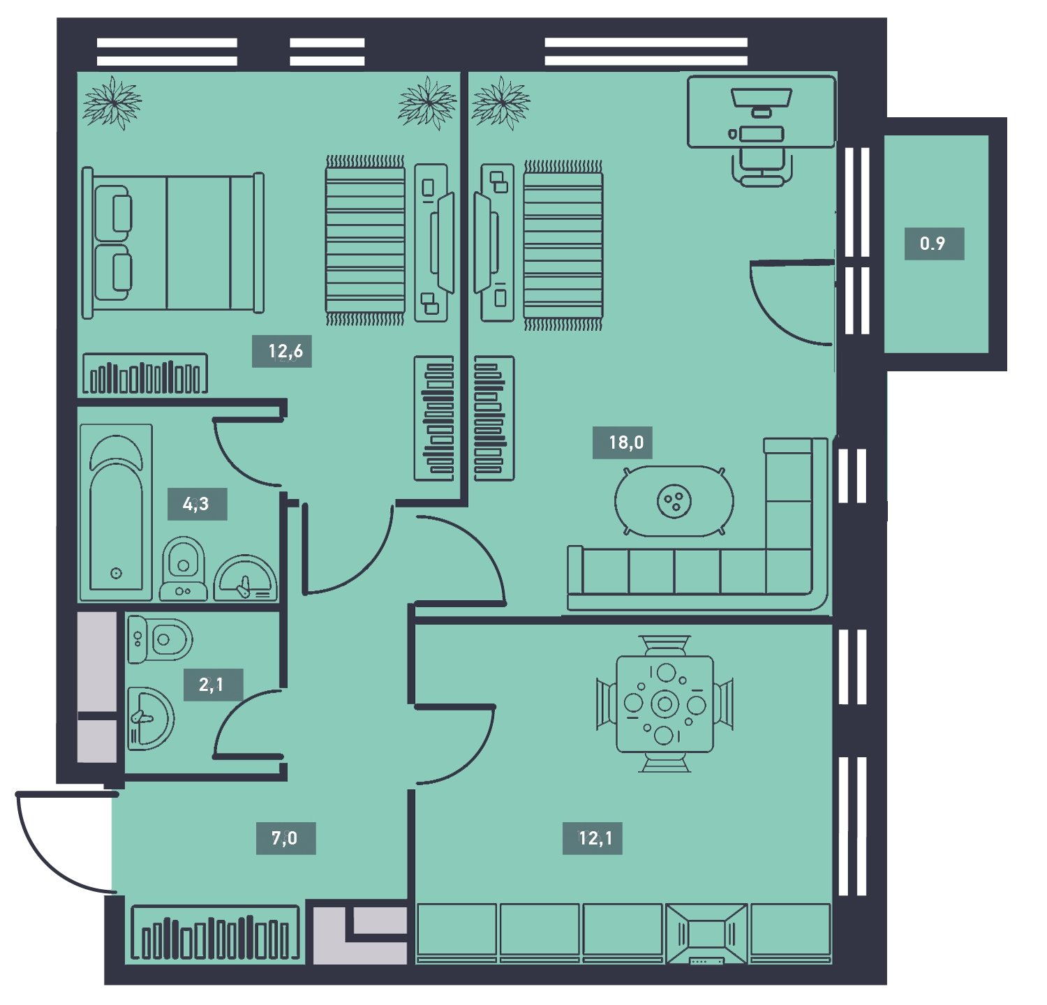 2-комнатная квартира без отделки, 56.5 м2, 13 этаж, дом сдан, ЖК Талисман на Водном, корпус 1 - объявление 2059004 - фото №1
