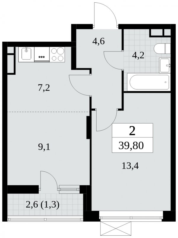 2-комнатная квартира (евро) без отделки, 39.8 м2, 5 этаж, сдача 3 квартал 2024 г., ЖК Прокшино, корпус 8.5 - объявление 1684190 - фото №1