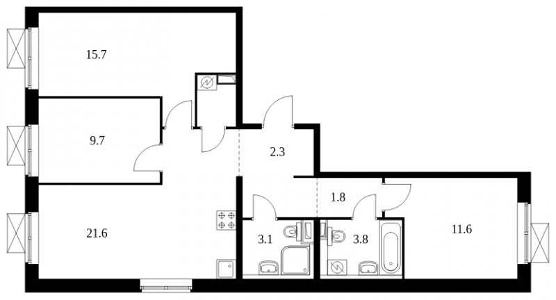 3-комнатная квартира с полной отделкой, 75.5 м2, 13 этаж, сдача 4 квартал 2023 г., ЖК Восточное Бутово, корпус 16 - объявление 1754743 - фото №1