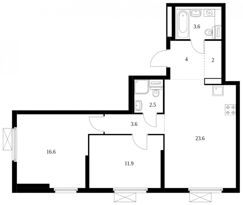 2-комнатная квартира с полной отделкой, 67.8 м2, 4 этаж, сдача 3 квартал 2024 г., ЖК Амурский парк, корпус 2 - объявление 1758632 - фото №1
