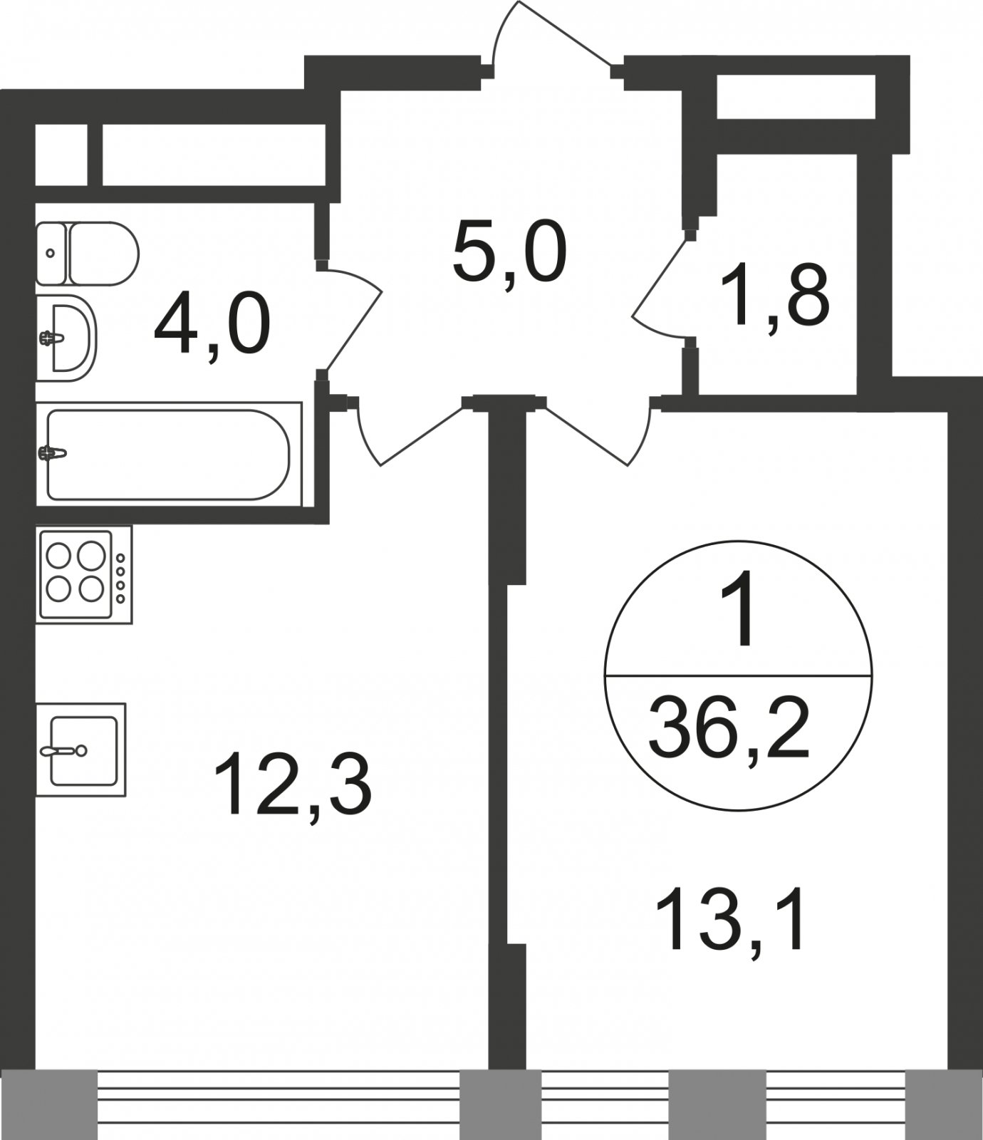 1-комнатная квартира без отделки, 36.2 м2, 3 этаж, сдача 1 квартал 2025 г., ЖК город-парк Переделкино Ближнее, корпус 17-1 - объявление 2330296 - фото №1