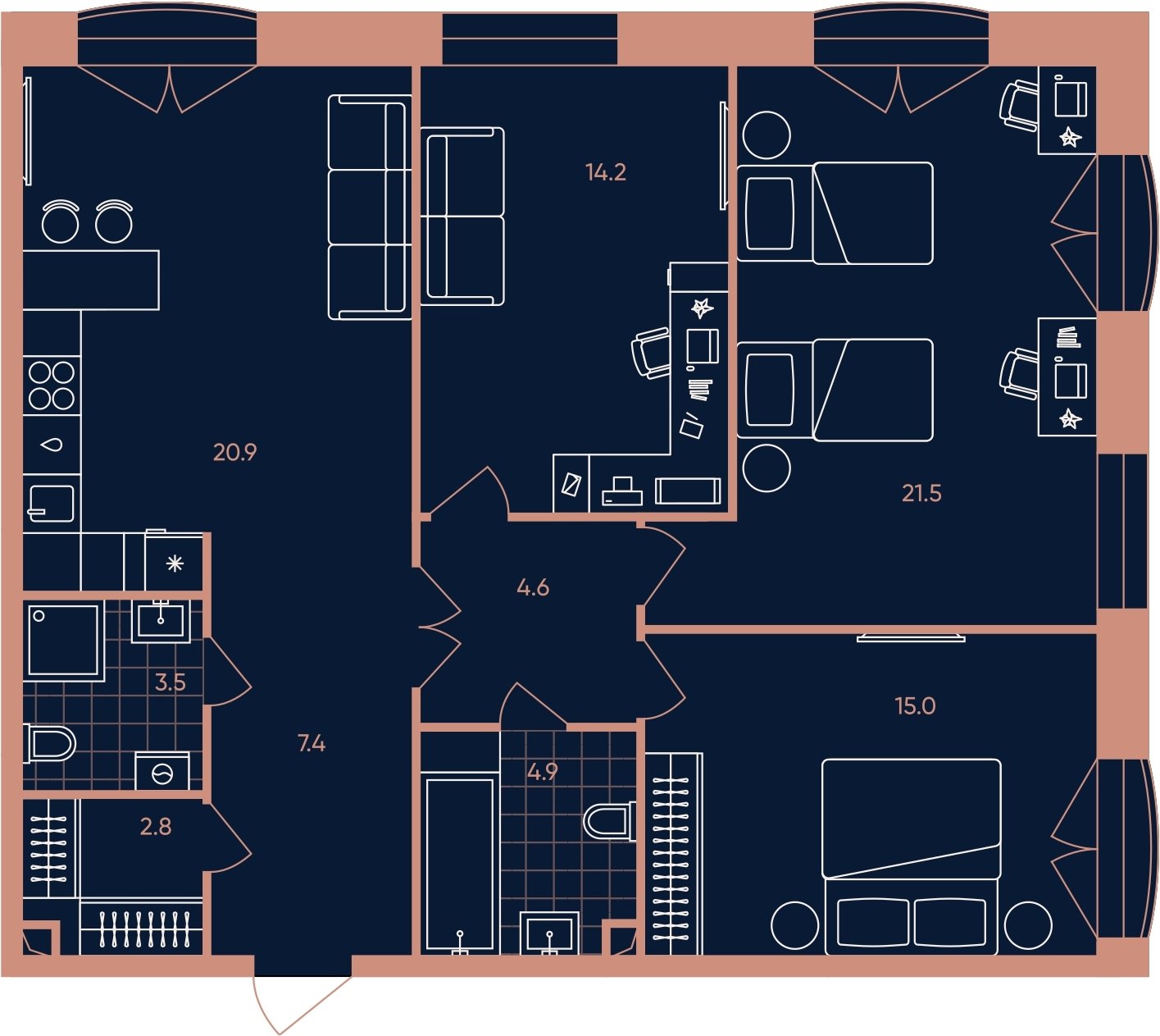 4-комнатная квартира (евро) без отделки, 94.8 м2, 4 этаж, сдача 3 квартал 2026 г., ЖК ERA, корпус 1 - объявление 2287387 - фото №1