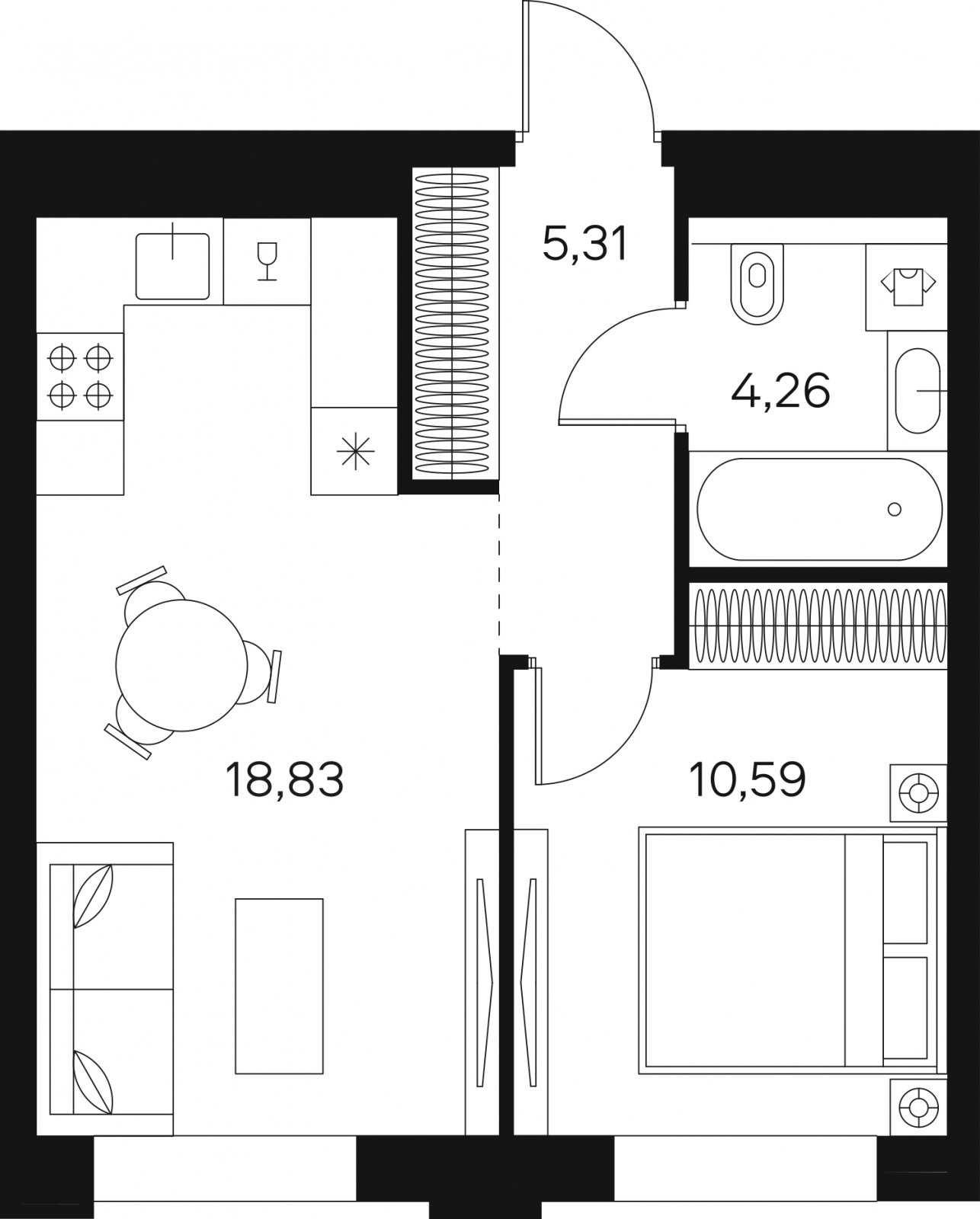 1-комнатная квартира без отделки, 38.99 м2, 11 этаж, сдача 4 квартал 2024 г., ЖК FØRST, корпус 2 - объявление 2200447 - фото №1