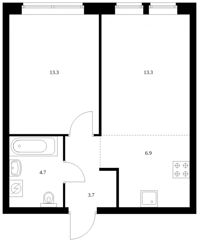 2-комнатная квартира с частичной отделкой, 41.9 м2, 11 этаж, сдача 4 квартал 2023 г., ЖК Кронштадтский 9, корпус 1.4 - объявление 1712527 - фото №1