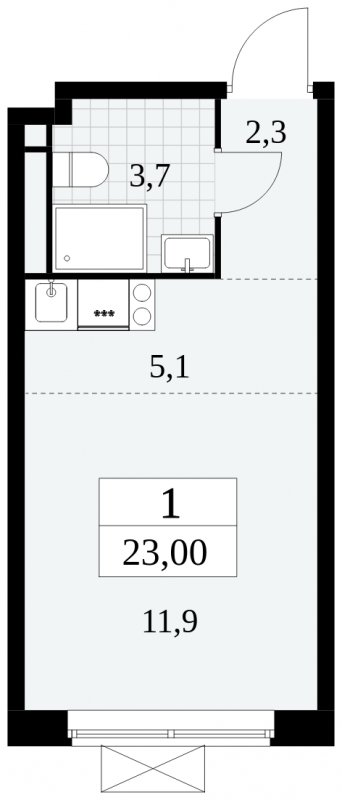 1-комнатная квартира без отделки, 23 м2, 4 этаж, сдача 2 квартал 2024 г., ЖК Прокшино, корпус 6.2 - объявление 1662858 - фото №1