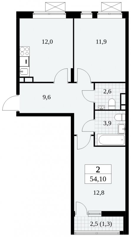 2-комнатная квартира с полной отделкой, 54.1 м2, 4 этаж, сдача 3 квартал 2024 г., ЖК Прокшино, корпус 6.5 - объявление 1663344 - фото №1
