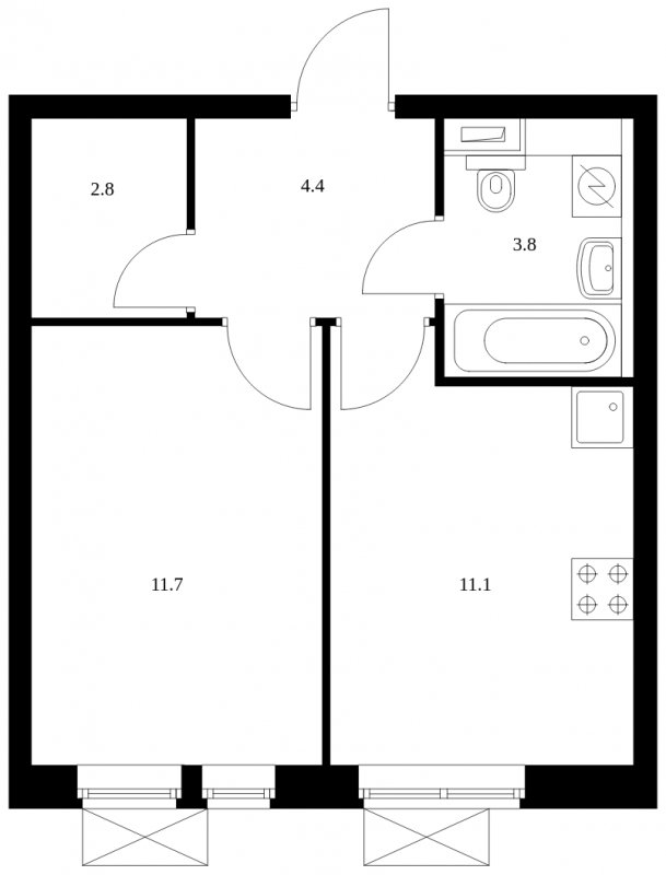 1-комнатная квартира с полной отделкой, 33.8 м2, 20 этаж, сдача 4 квартал 2023 г., ЖК Второй Нагатинский, корпус 4 - объявление 1870813 - фото №1