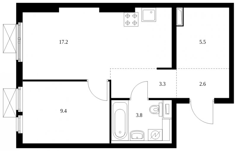 1-комнатная квартира с полной отделкой, 41.8 м2, 14 этаж, сдача 1 квартал 2025 г., ЖК Середневский лес, корпус 3.2 - объявление 2367943 - фото №1