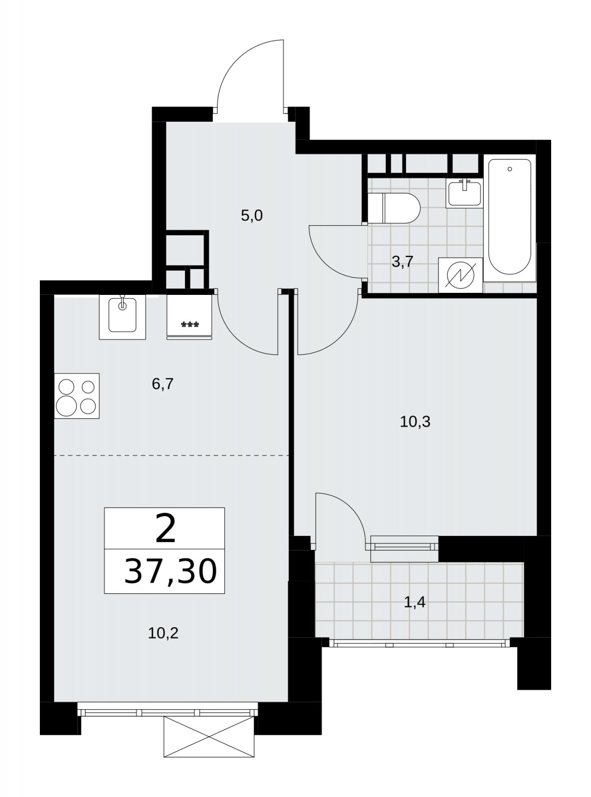 2-комнатная квартира (евро) с частичной отделкой, 37.3 м2, 16 этаж, сдача 4 квартал 2025 г., ЖК Скандинавия, корпус 28.3 - объявление 2202567 - фото №1