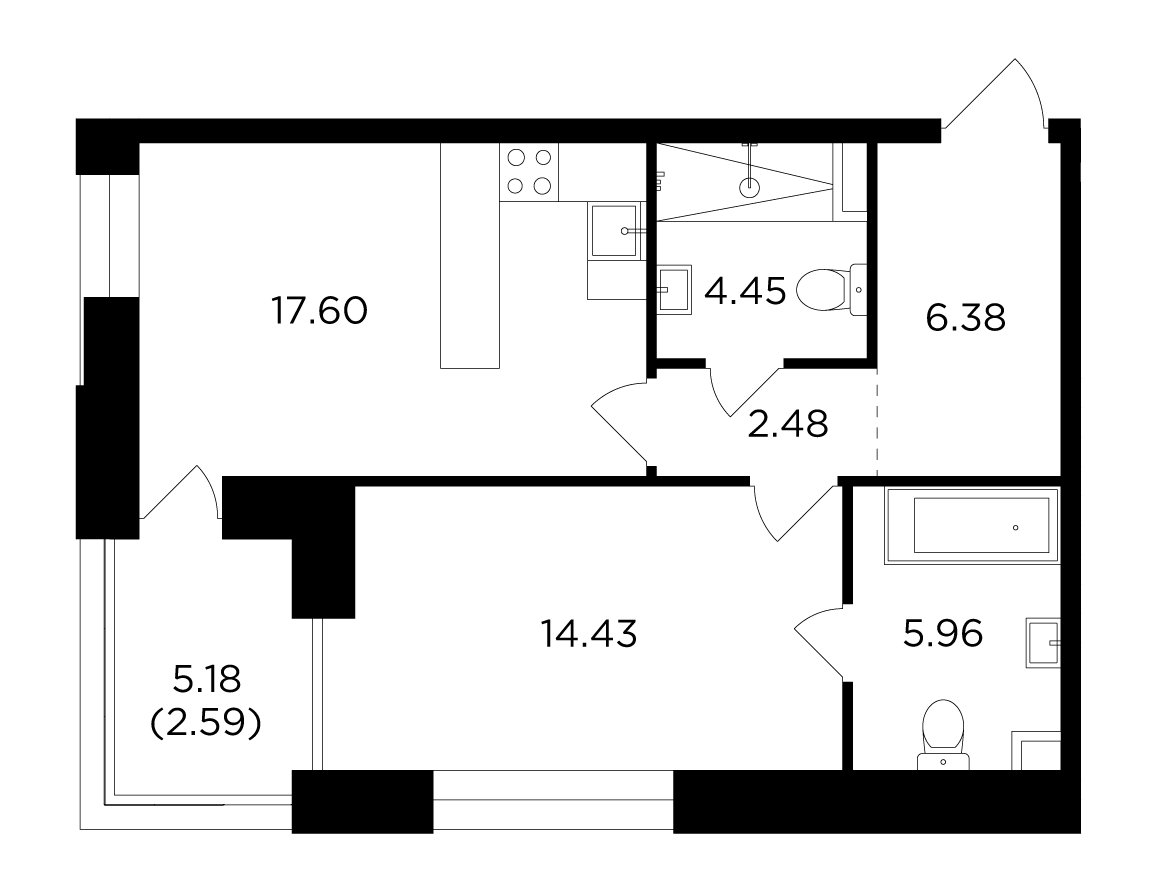 1-комнатная квартира без отделки, 53.89 м2, 9 этаж, сдача 4 квартал 2023 г., ЖК FORIVER, корпус 7 - объявление 2127261 - фото №1