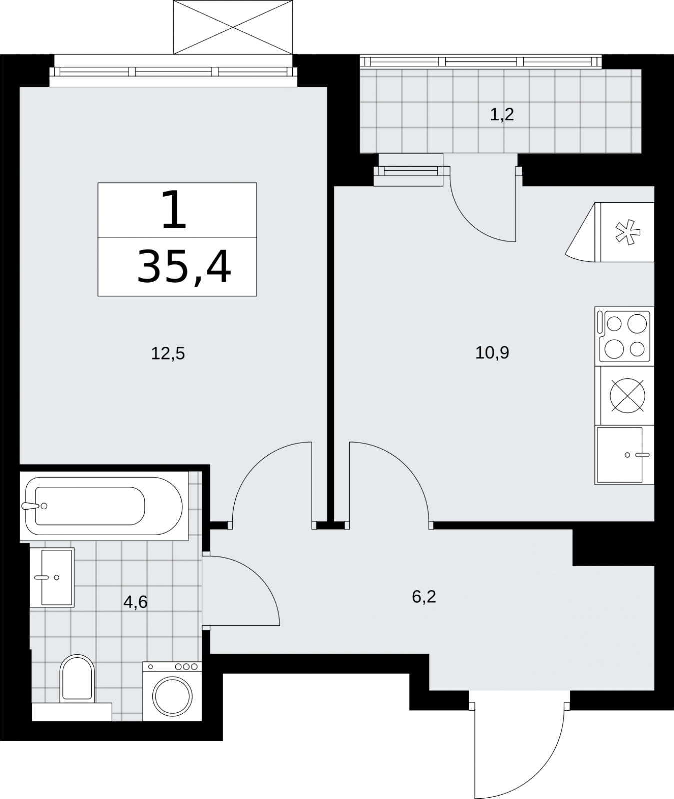 1-комнатная квартира без отделки, 35.4 м2, 4 этаж, сдача 2 квартал 2026 г., ЖК Бунинские кварталы, корпус 7.3 - объявление 2313653 - фото №1