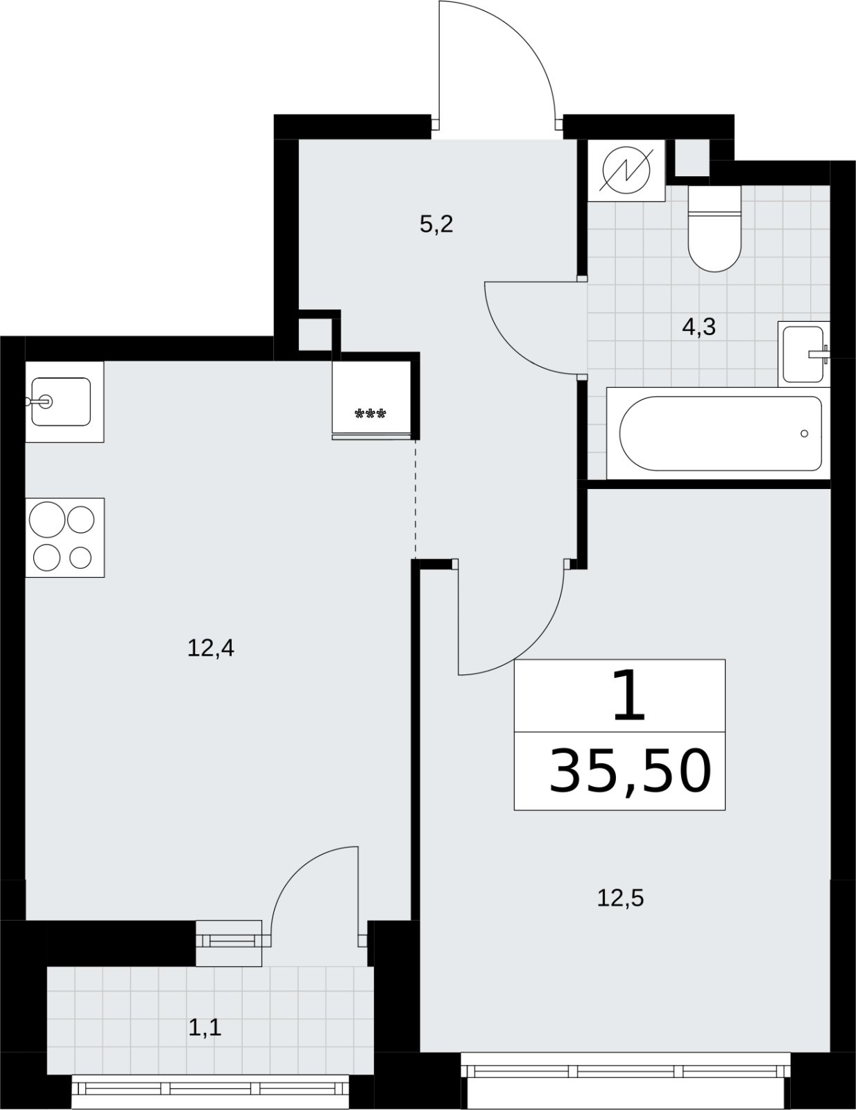 1-комнатная квартира с полной отделкой, 35.5 м2, 2 этаж, сдача 4 квартал 2026 г., ЖК Родные кварталы, корпус 3.3 - объявление 2378452 - фото №1