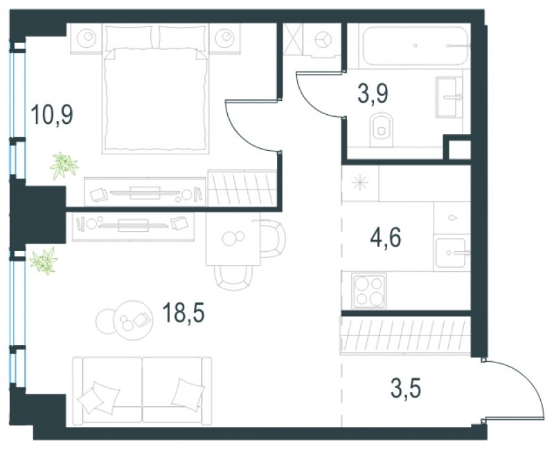 2-комнатная квартира без отделки, 41.4 м2, 32 этаж, сдача 2 квартал 2025 г., ЖК Level Мичуринский, корпус 1 - объявление 1775329 - фото №1