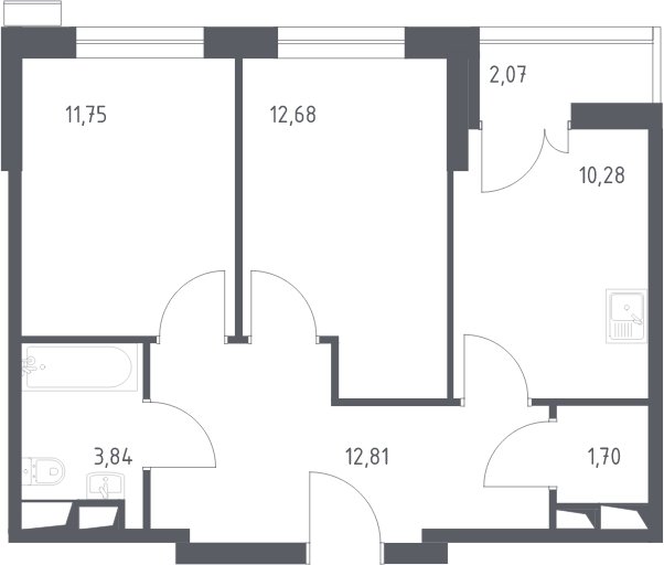 2-комнатные апартаменты с полной отделкой, 55.13 м2, 7 этаж, сдача 3 квартал 2024 г., ЖК Квартал Спутник, корпус 16 - объявление 2098243 - фото №1