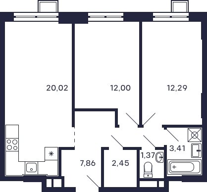 2-комнатная квартира с частичной отделкой, 59.4 м2, 5 этаж, сдача 2 квартал 2026 г., ЖК Квартал Тетрис, корпус С-2.2 - объявление 2343765 - фото №1