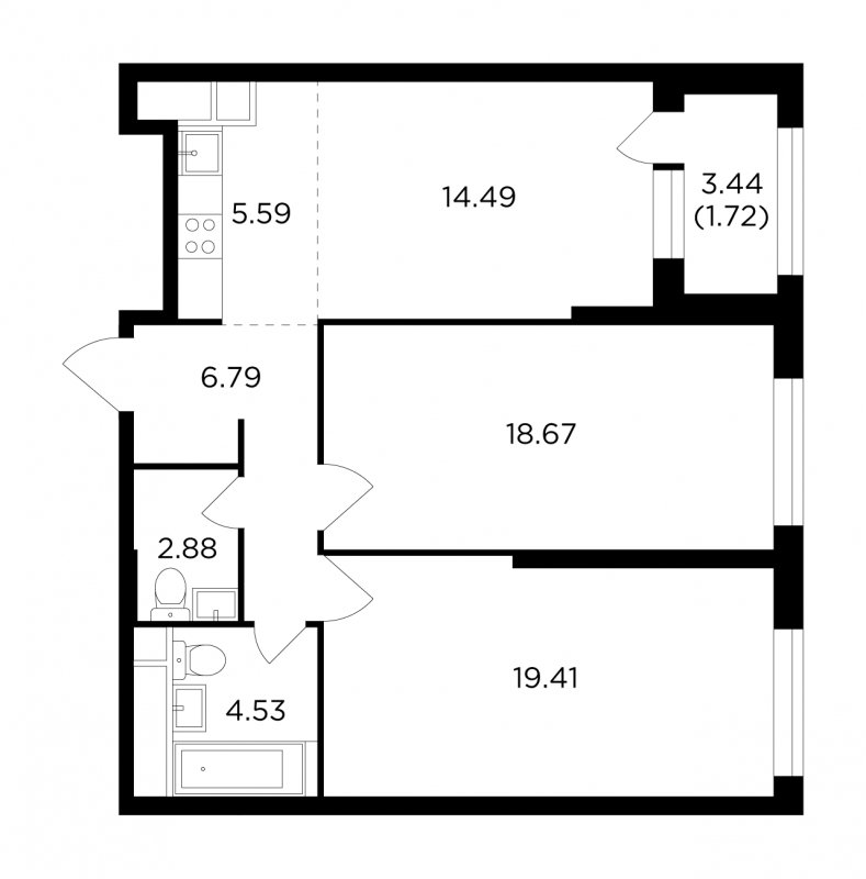 3-комнатная квартира без отделки, 74.08 м2, 26 этаж, дом сдан, ЖК КутузовGRAD 2, корпус 4 - объявление 1716197 - фото №1
