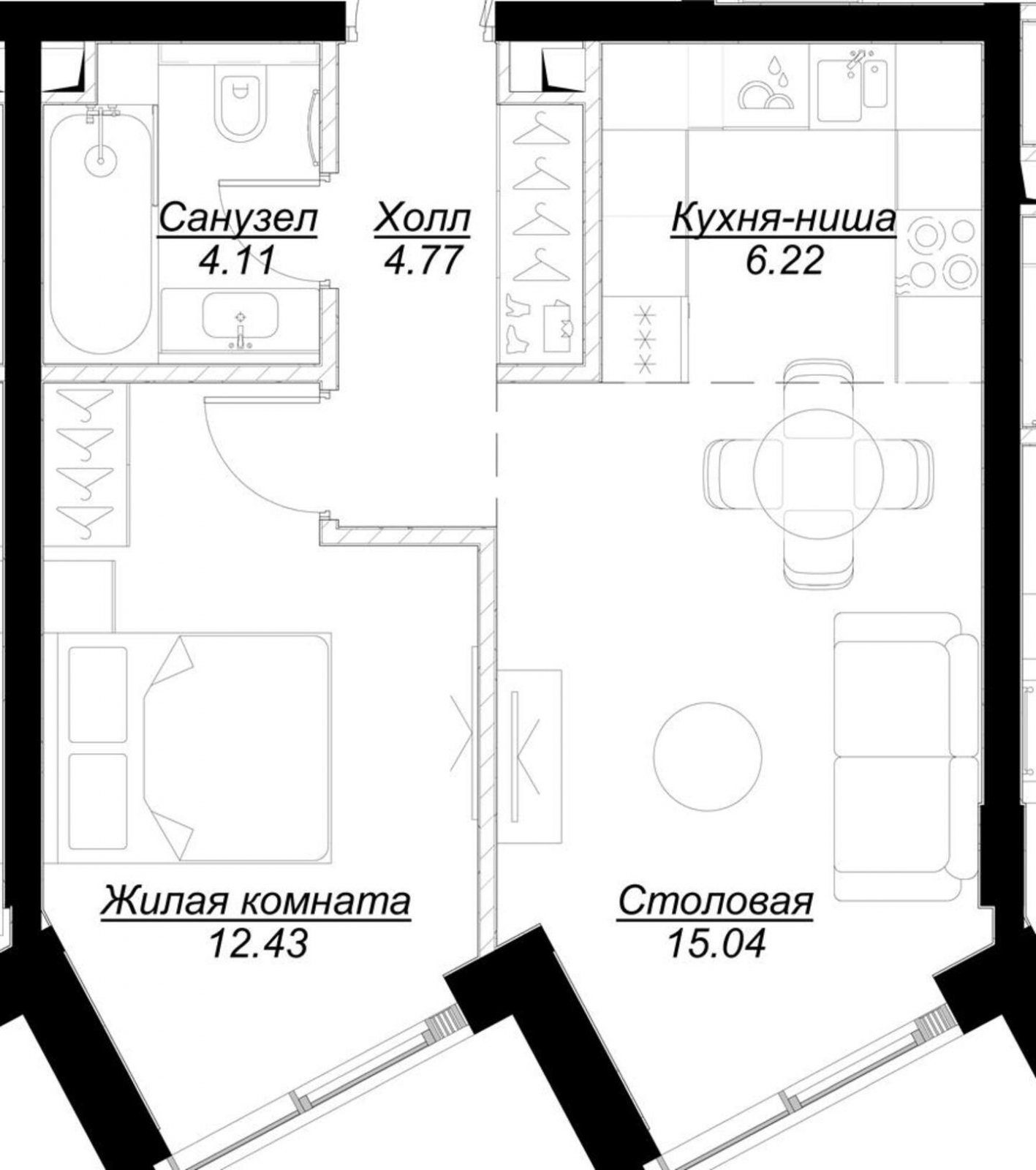 1-комнатная квартира с полной отделкой, 42.57 м2, 4 этаж, сдача 4 квартал 2024 г., ЖК MOD, корпус Stein - объявление 2191439 - фото №1