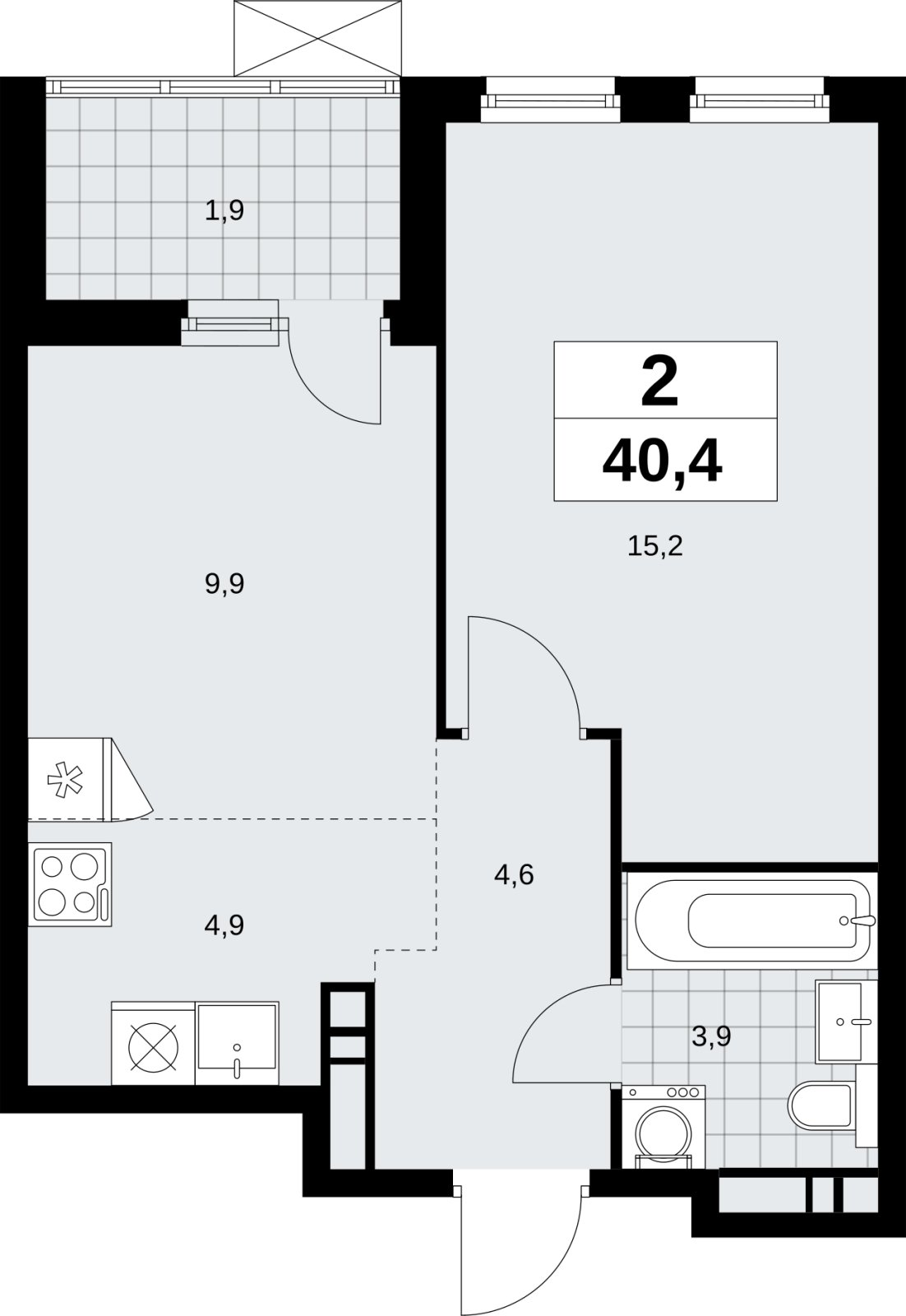 2-комнатная квартира (евро) без отделки, 40.4 м2, 8 этаж, сдача 4 квартал 2026 г., ЖК Скандинавия, корпус 2.18.1.4 - объявление 2350991 - фото №1