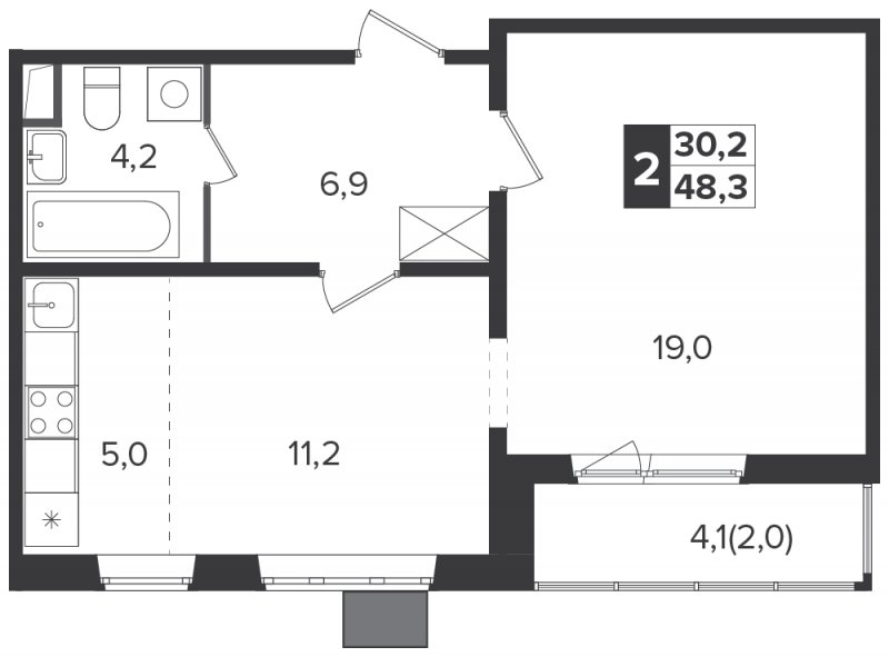 2-комнатная квартира (евро) с полной отделкой, 48.3 м2, 6 этаж, дом сдан, ЖК Южная Битца, корпус 6 - объявление 1531703 - фото №1