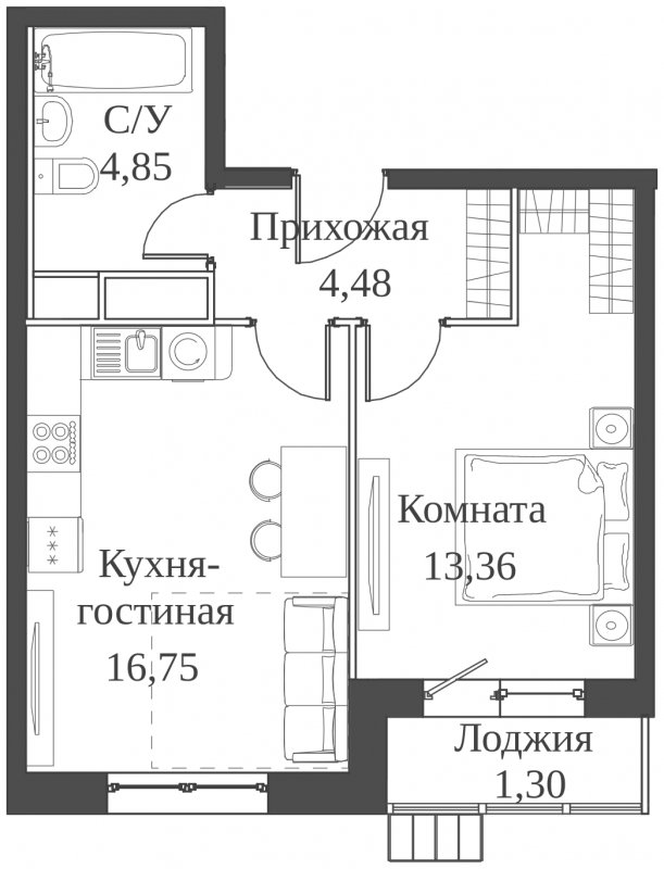 2-комнатная квартира (евро) с частичной отделкой, 40.74 м2, 22 этаж, сдача 2 квартал 2023 г., ЖК Аквилон Митино, корпус 4 - объявление 1651749 - фото №1